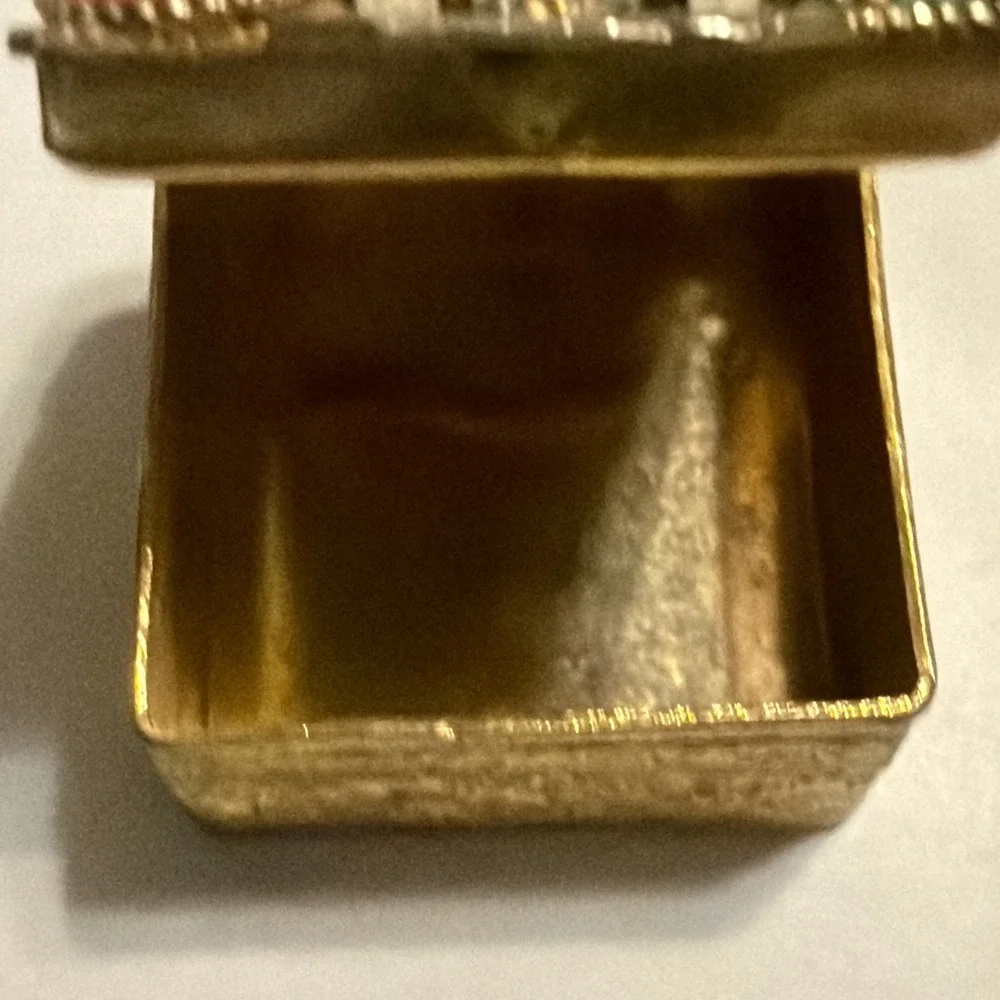 Vintage Italian Micro Mosaic Floral Pill Box Gilt Metal Trinket Box Italy